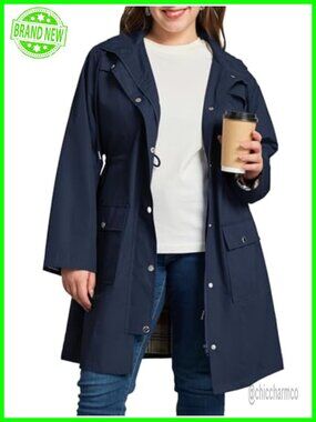 Plus Size Waterproof Raincoat Windbreaker Hooded Trench Coat Pockets